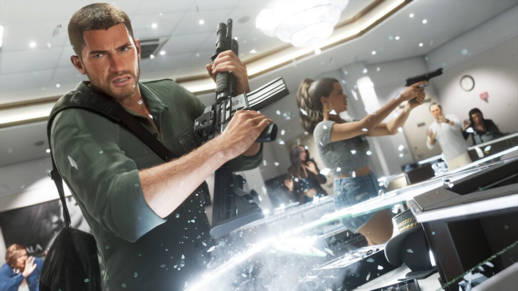 Jason and Lucia with guns